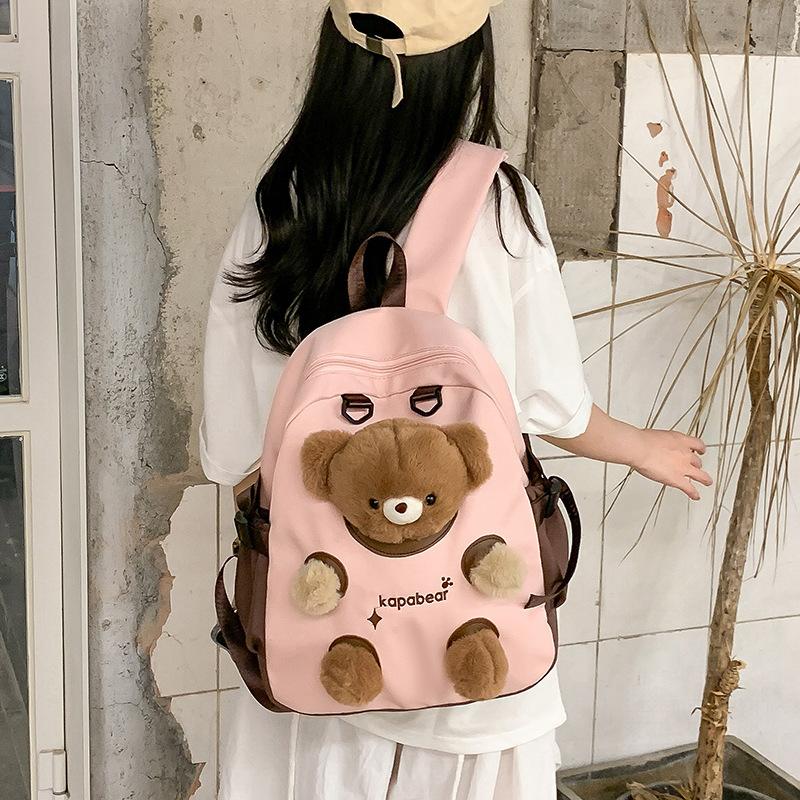 Schoolbag Cute Bear Schoolbag Plush Cartoon Doll Backpack Doll Girl Middle School High School Large Capacity Student Backpack