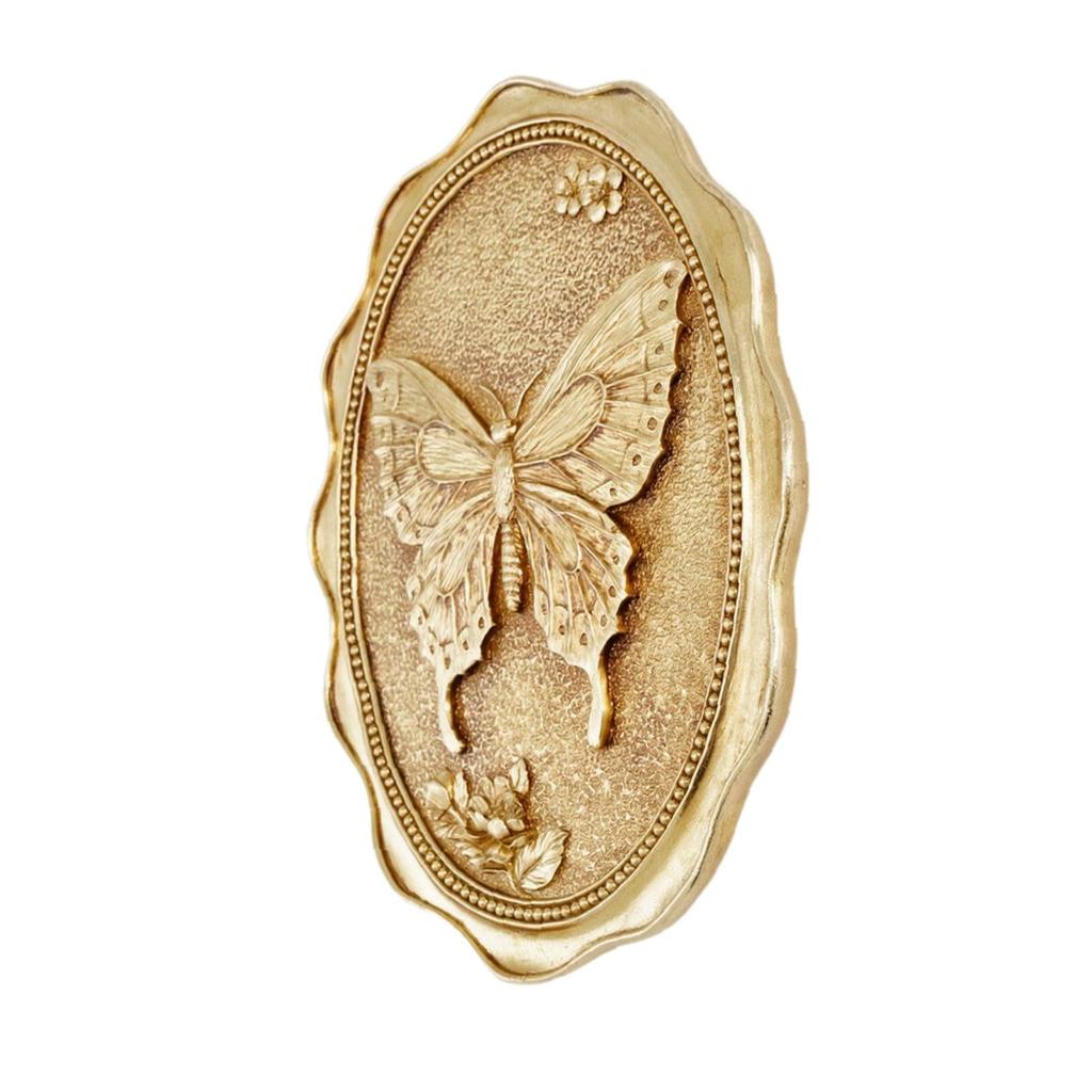 Hand-Painted Butterfly Wall Plaque Sculptural Oval Resin Decorative