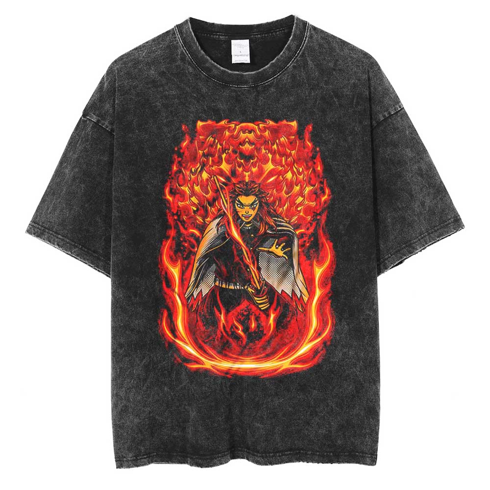 

Hot Anime Demon Slayer Kamado Tanjirou Print Tee Men Vintage Washed T-shirts Casual Cotton T Shirt Harajuku Male Manga T-shirt XL