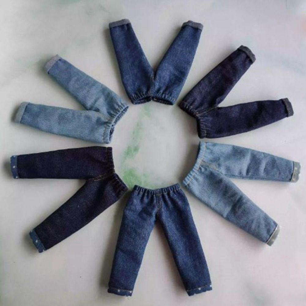 Handmake Jeans Pants Casual Wear Cute Trousers Flip Up Denim Pants for Blythe ob24 Dolls