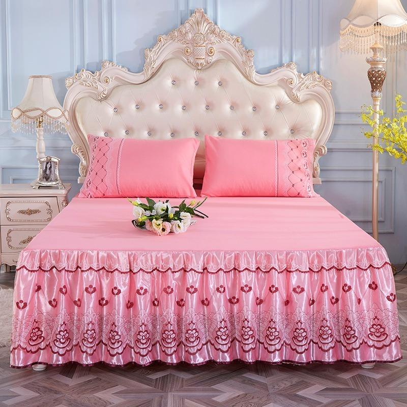 Bedding Bed Skirt Princess Korean Style Princess Purple Lace Bed Skirt 1 Pair Pillowcase Three-piece Bed Cover Twin Bedspreads