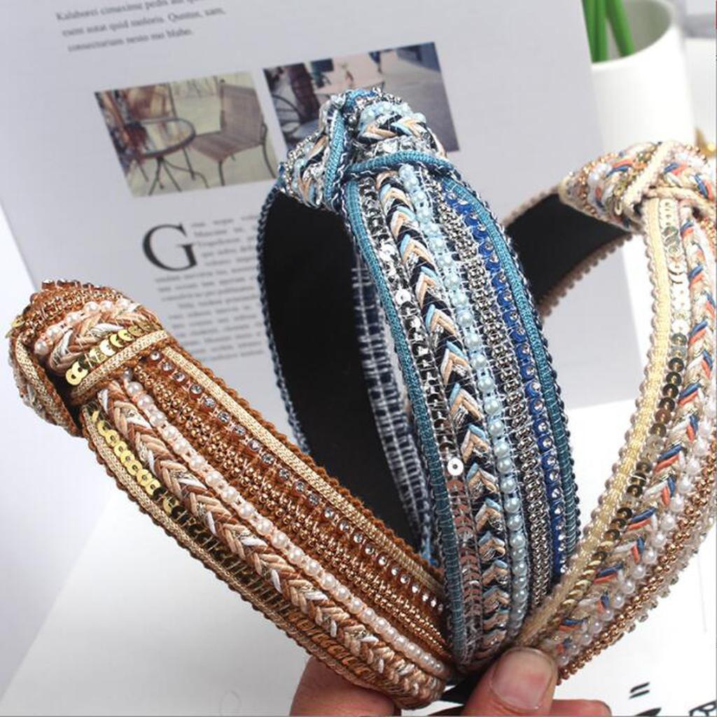 PROLY New Fashion Women Headband Center Knot Bohemia Hairband Adult Casual Shining Sequins Individuality Hair Accessories