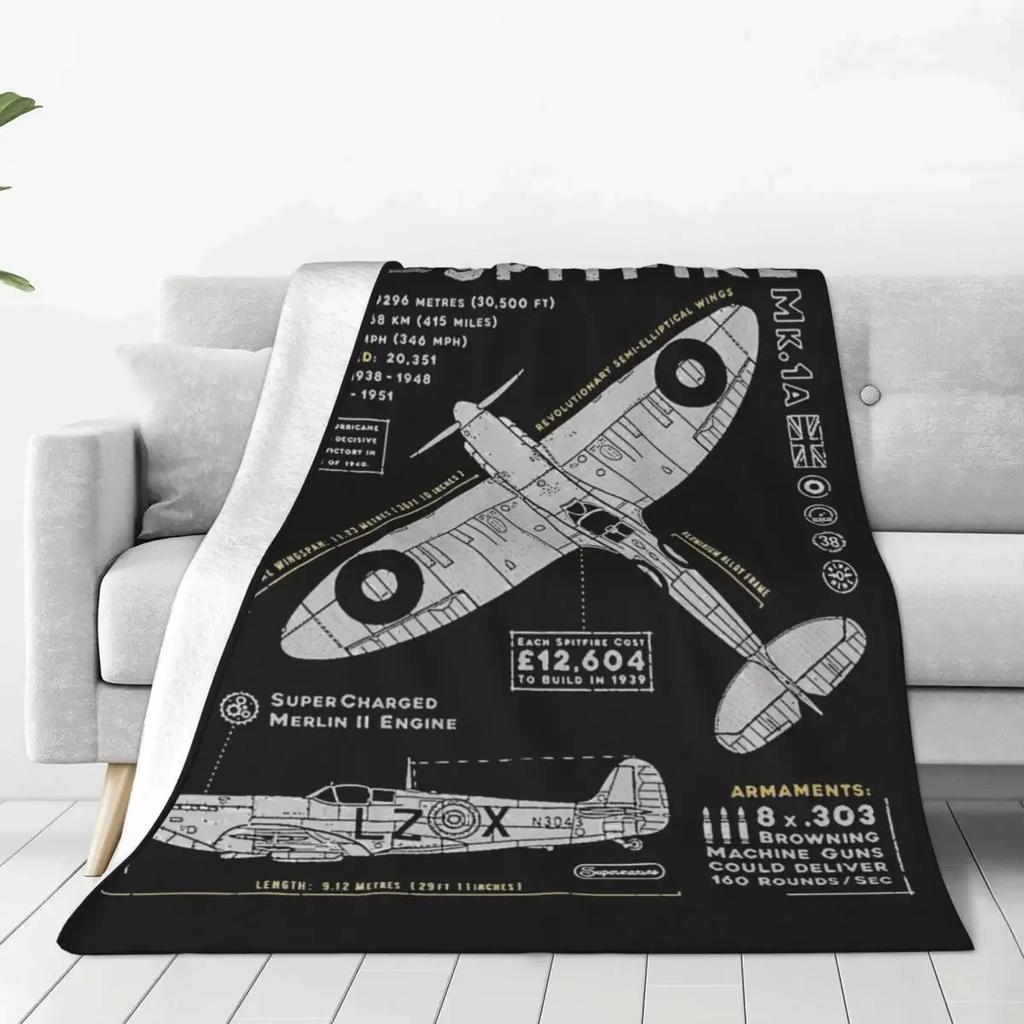 Supermarine Spitfire Fuzzy Blankets Fighter Pilot Aircraft Airplane Awesome Throw Blanket Home Hotel Sofa 200x150cm Bedspreads