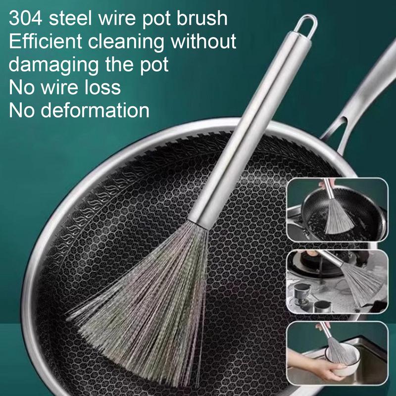 21cm Stainless Steel Pot Brush Long Handle Multifunctional Cleaning Brush Hanging Washing Tool for Kitchen Sink Pans Scrubber
