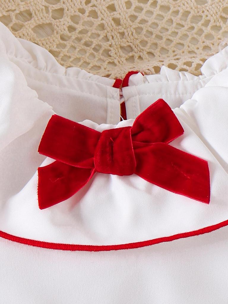 New Girl's European & American Clothing Set: White Long-Sleeve Top + Red Short Skirt