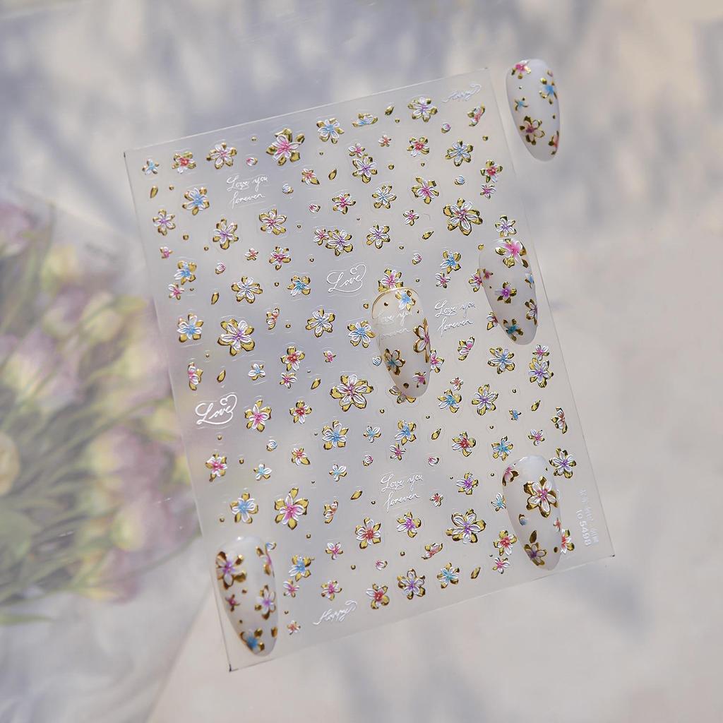 Tomoni Iridescent Gold Flower Nail Art Stickers - Retro Light Luxury Style DIY Nail Decorations.