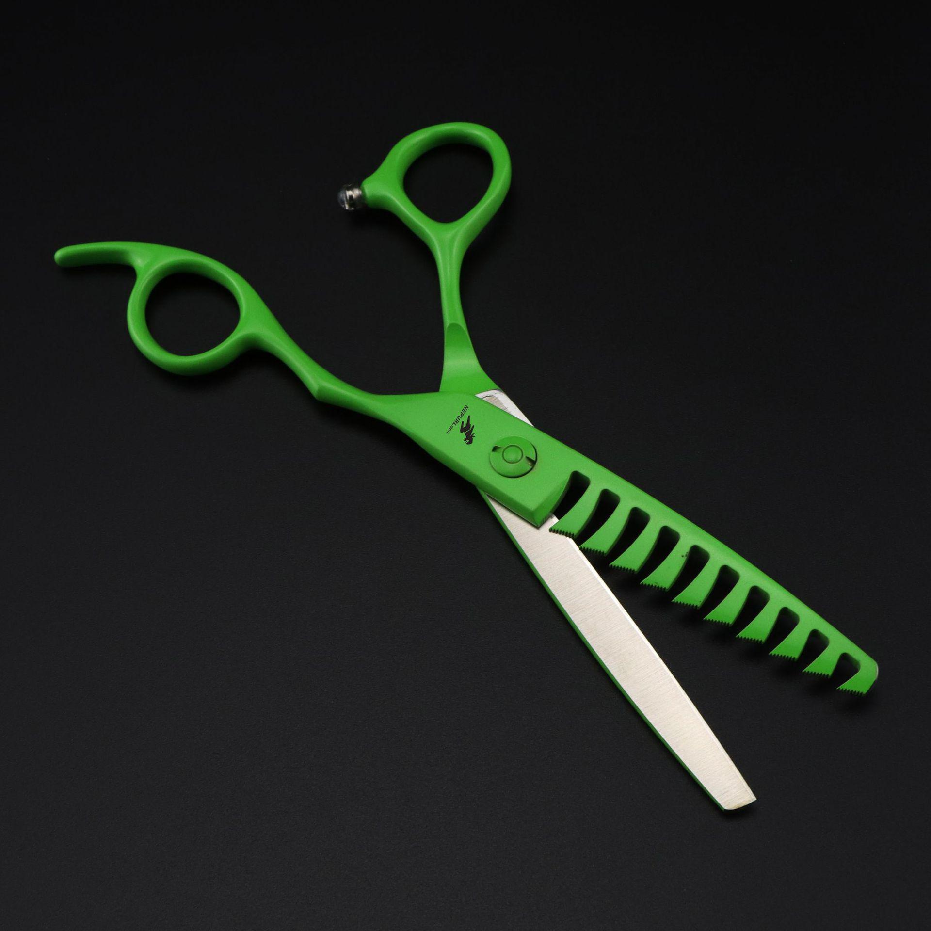 Green Nipsen Barber Hairdressing Scissors - Straight, Serrated, Antler, Fishbone, Seamless Teeth Shears