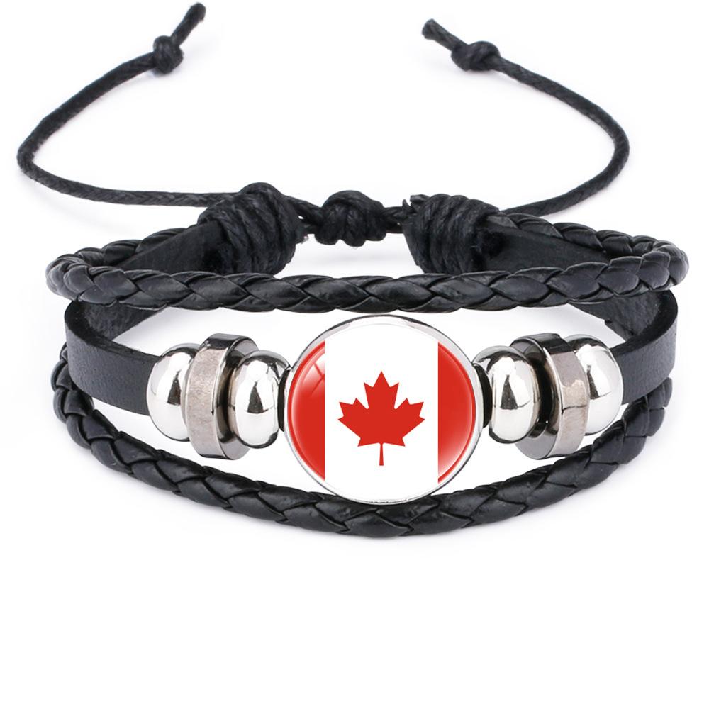 World Cup Leather Bracelet National Flag Soccer Match Souvenir  Adjustable Cowhide Woven Bracelet for Men Women,Sports  Fan Accessories