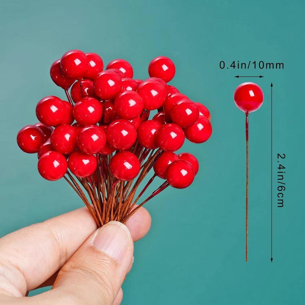Umělé Cesmínové Bobule Mini 10 mm Falešné Bobule Dekorace na Drátku pro Dekorace Vánočního Stromečku Květinový Věnec DIY Řemeslo
