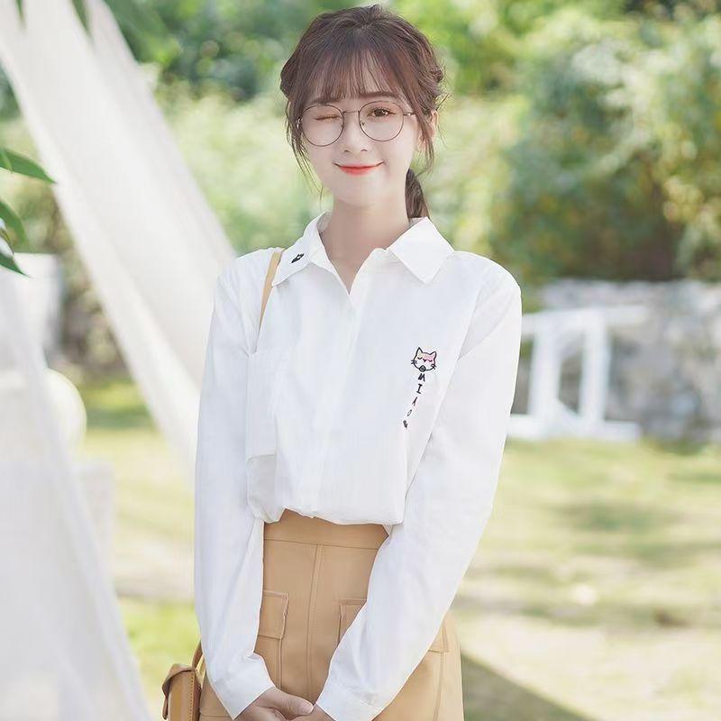

2024 Весна и Осень Вышивка Галстук Длинный Рукав Рубашка Женская Свободная Блузка S