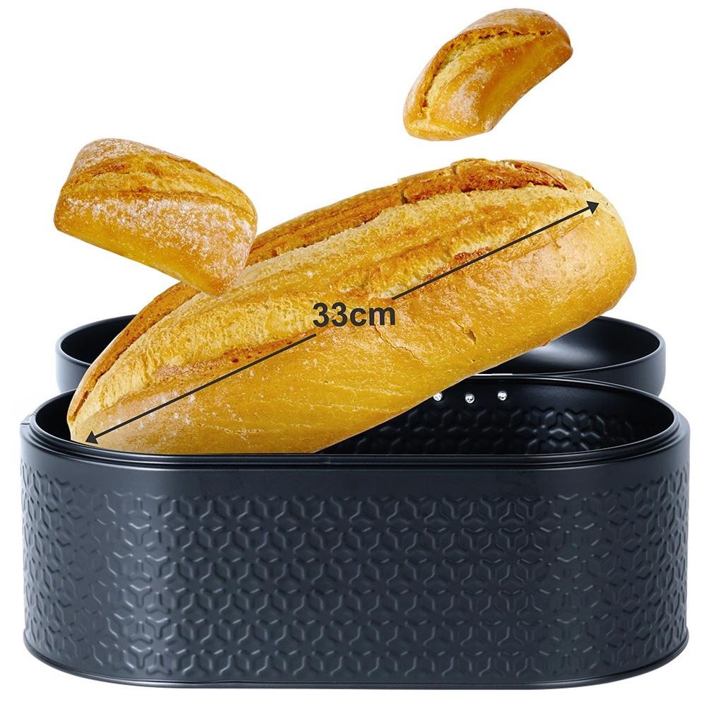 Bread Bin for Bread Rolls Metal Black Kitchen