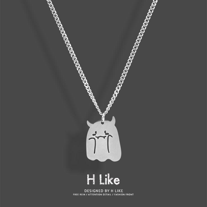

Cute Devil Ghost Necklace Pendant Titanium Steel Stylish Snake Bone Short Chain Men and Women Elegant Indifference Trend Cool O-chain 55cm titanium steel devil angle ghost