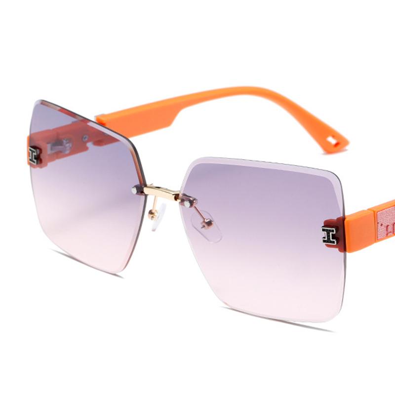 New Square Rimless Cut Edge Sunglasses Hong Kong Style Ladies Round Face Slimming Big Frame Fashion Sunglasses