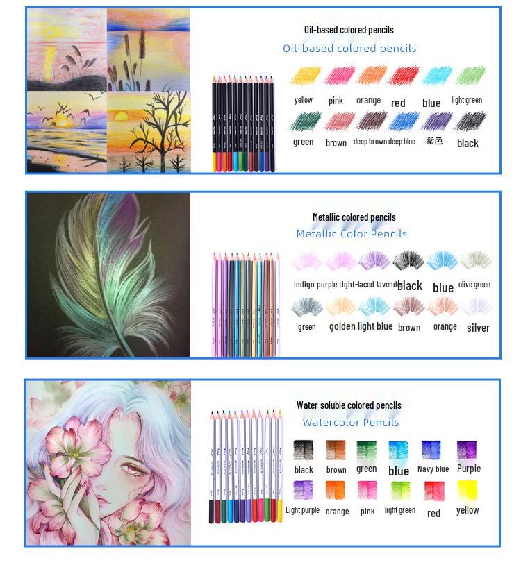 76-Piece Sketching & Drawing Set with Water-Soluble Oil-Based Colored Pencils and Storage Bag