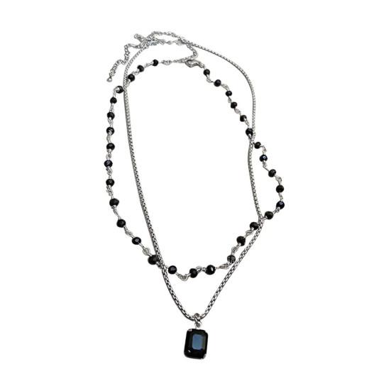

Женское ожерелье, сложенное из двух слоев, черный декор со стразами, изысканный регулируемый светильник из нержавеющей стали, легкие женские украшения на шею, ювелирные изделия чёрный