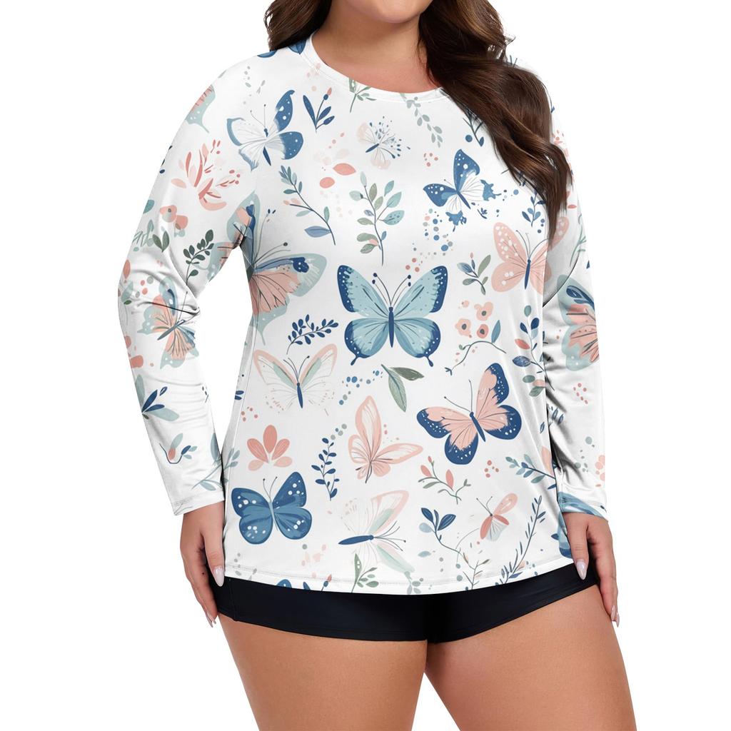 Women's Printed Large Size Long Sleeve Swimsuit Sun  Jacket Quick Dry Hiking Top