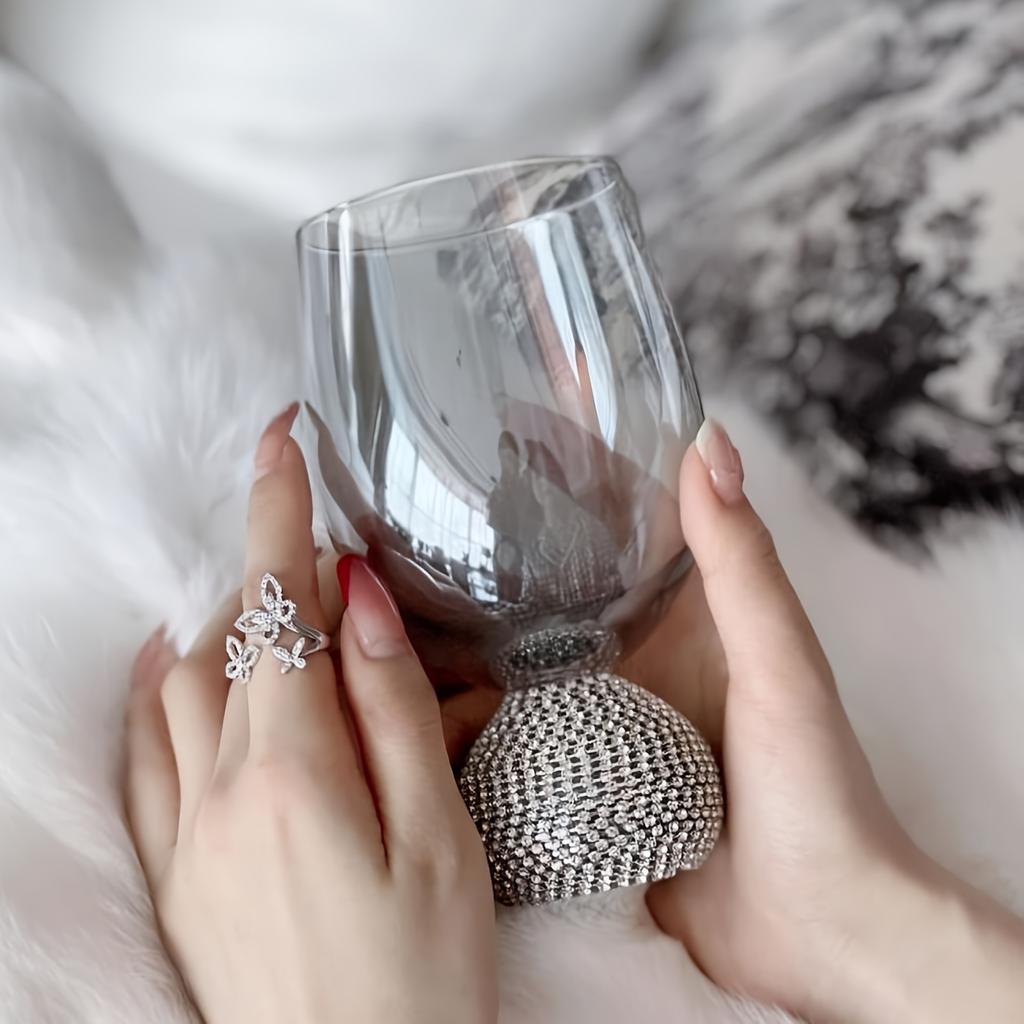 Luxus Stielloses Weinglas Becher Glaswaren Strass Rauchgrau Wiederverwendbar für Cocktails Rotwein Whiskey Glas Diamant Geschenke