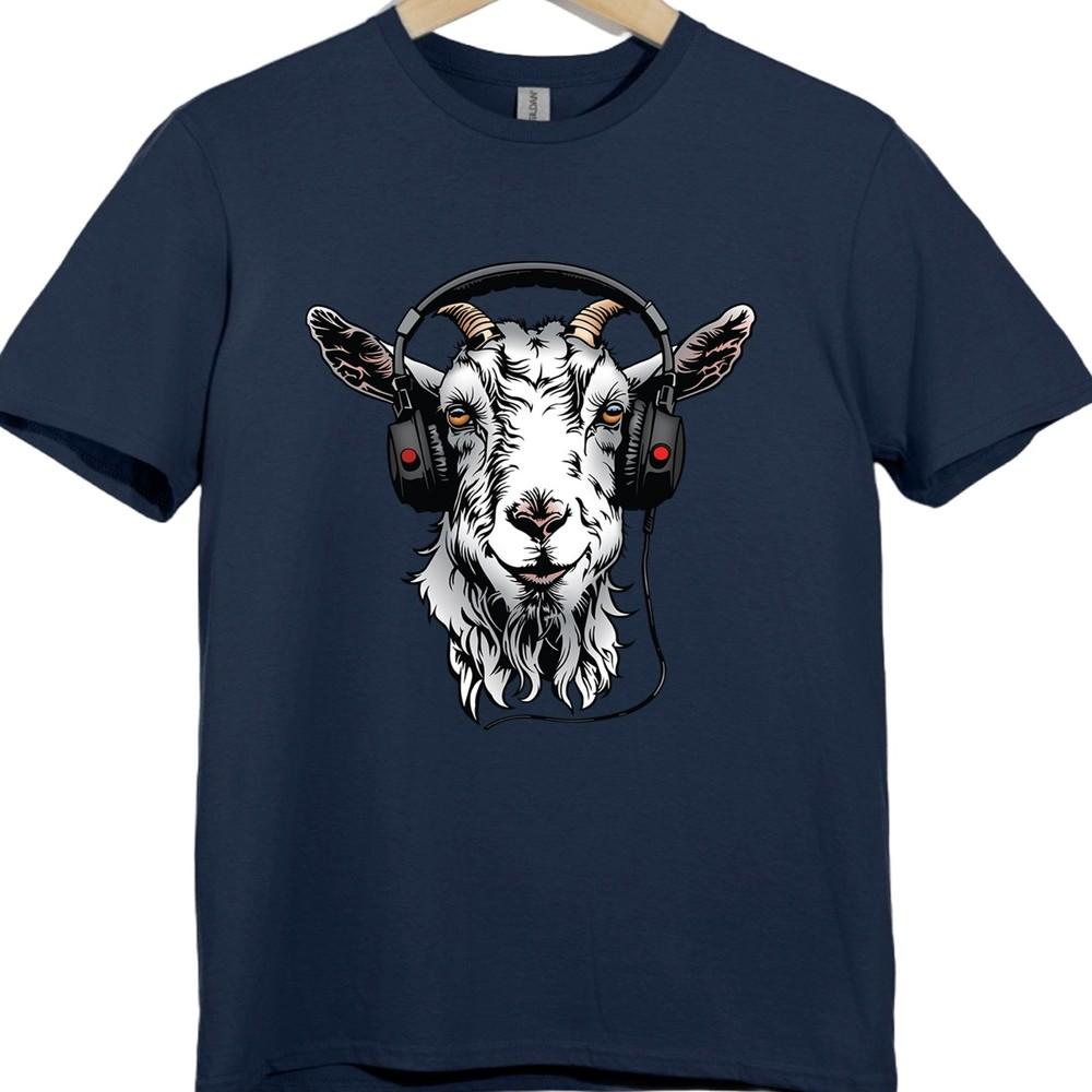 Goat Headphones T Shirt Funny Animal Music Lover Gift DJ Novelty Graphic Tee