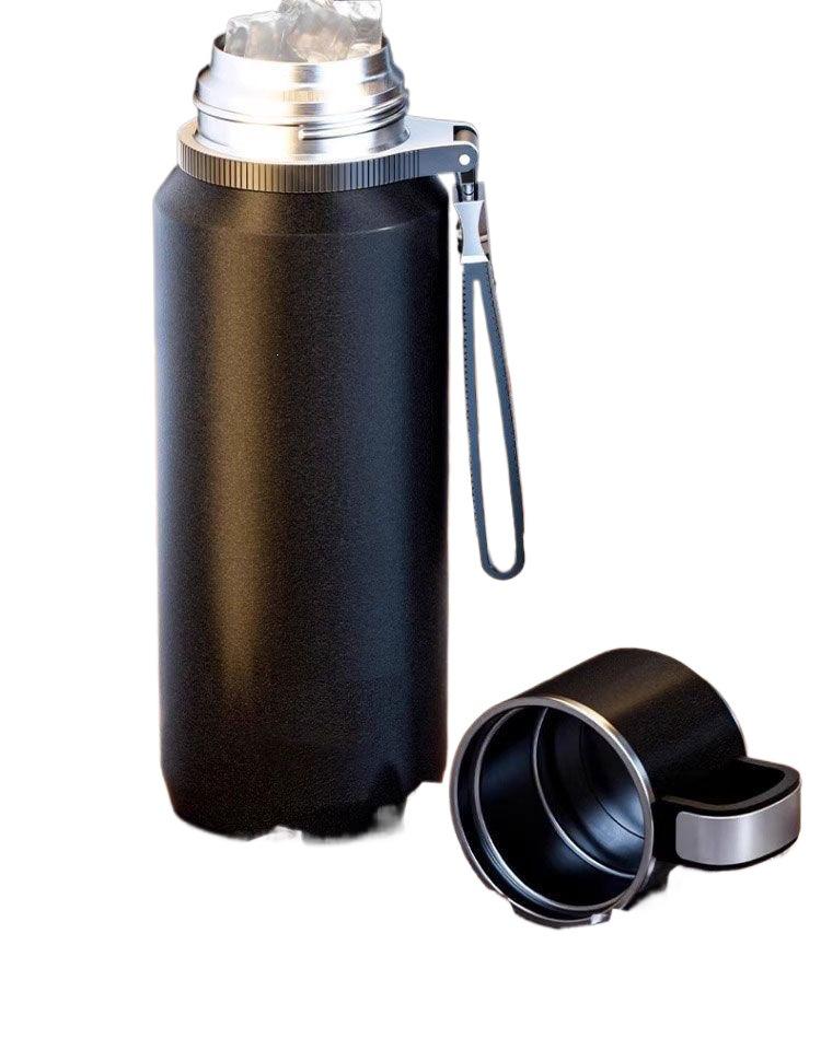 Men's Large Capacity Stainless Steel Thermos Cup - Portable High-Design Tea & Water Bottle with Separate Cup.