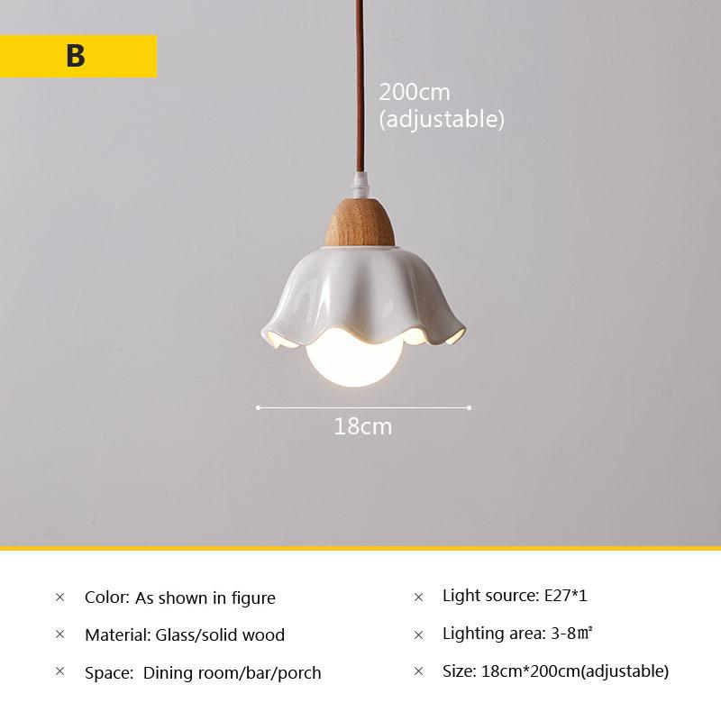 Nordic glass pendant lamp Japanese log wind cafe restaurant three small chandelier bedroom bedside bar dining table lamps