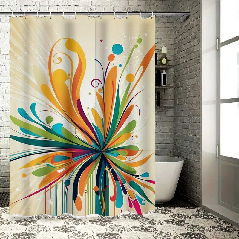 

Colorful Shower Curtain Set Bathroom Decor with Abstract Flower Design in Multicolors for Home Decoration. 90x180cm