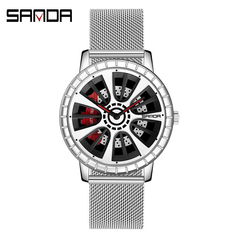Classic Men s Quartz Watch - Car Wheel Style, Steel Band, Trendy Casual