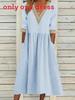 Cotton Linen Midi Dress With Ruffle Details For Office Women