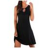 Women Summer  Soild Hollow Out Sleeveless Loose Tank Mid Dresses
