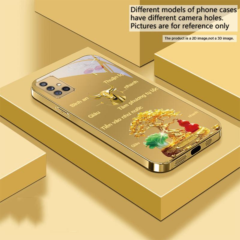 Gradient Golden Tiger For Samsung A 01 52S A04 A05S A10 A12 A13 22 23 24 36 42 M02 Note 10 20Ultra 8 9 Golden glass phone case
