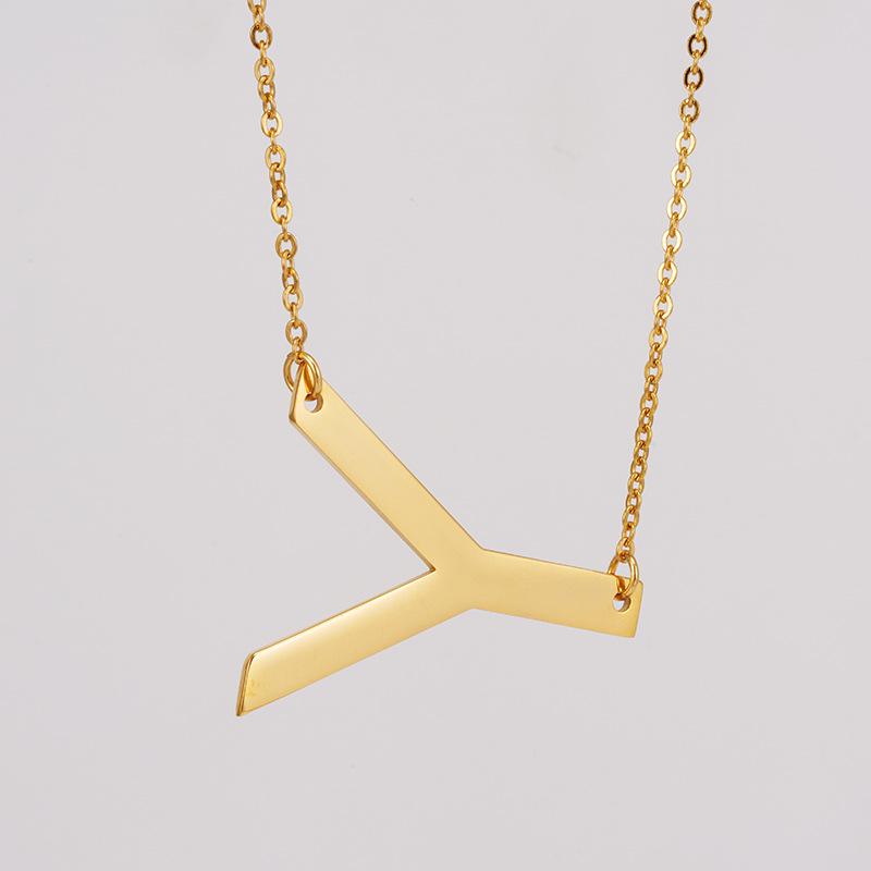 18K Gold Stainless Steel Alphabet Necklace—Women's Titanium Steel 26-Letter Pendant
