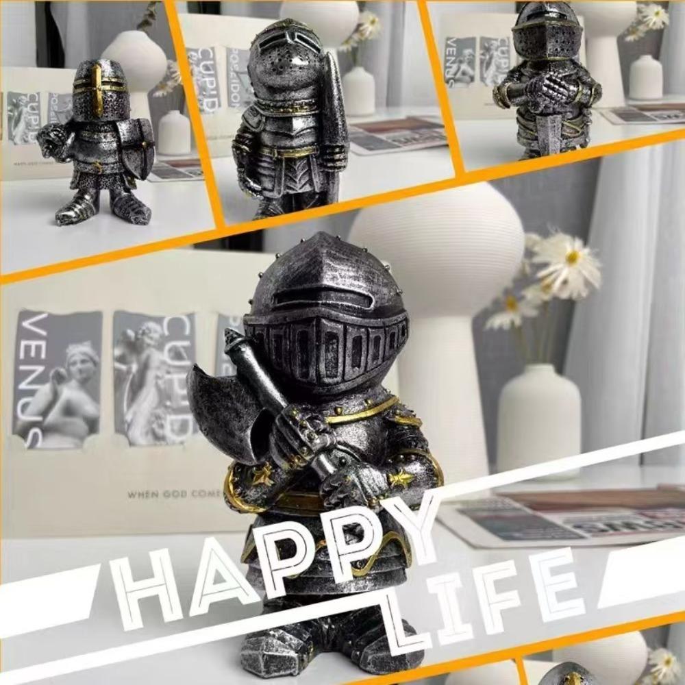 Gnome Knight Resin Crafts European Sculpture Ornament Medieval War Axe Guard Ornament