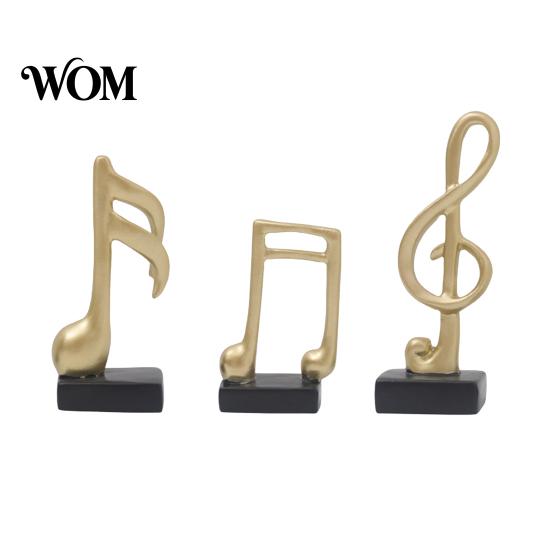 Black Resin Music Figurine 3Pcs Minimalist Note Sculpture, Treble Clef & Eighth Quarter Desk Desktop Decor for Piano Room Living Room, Matte