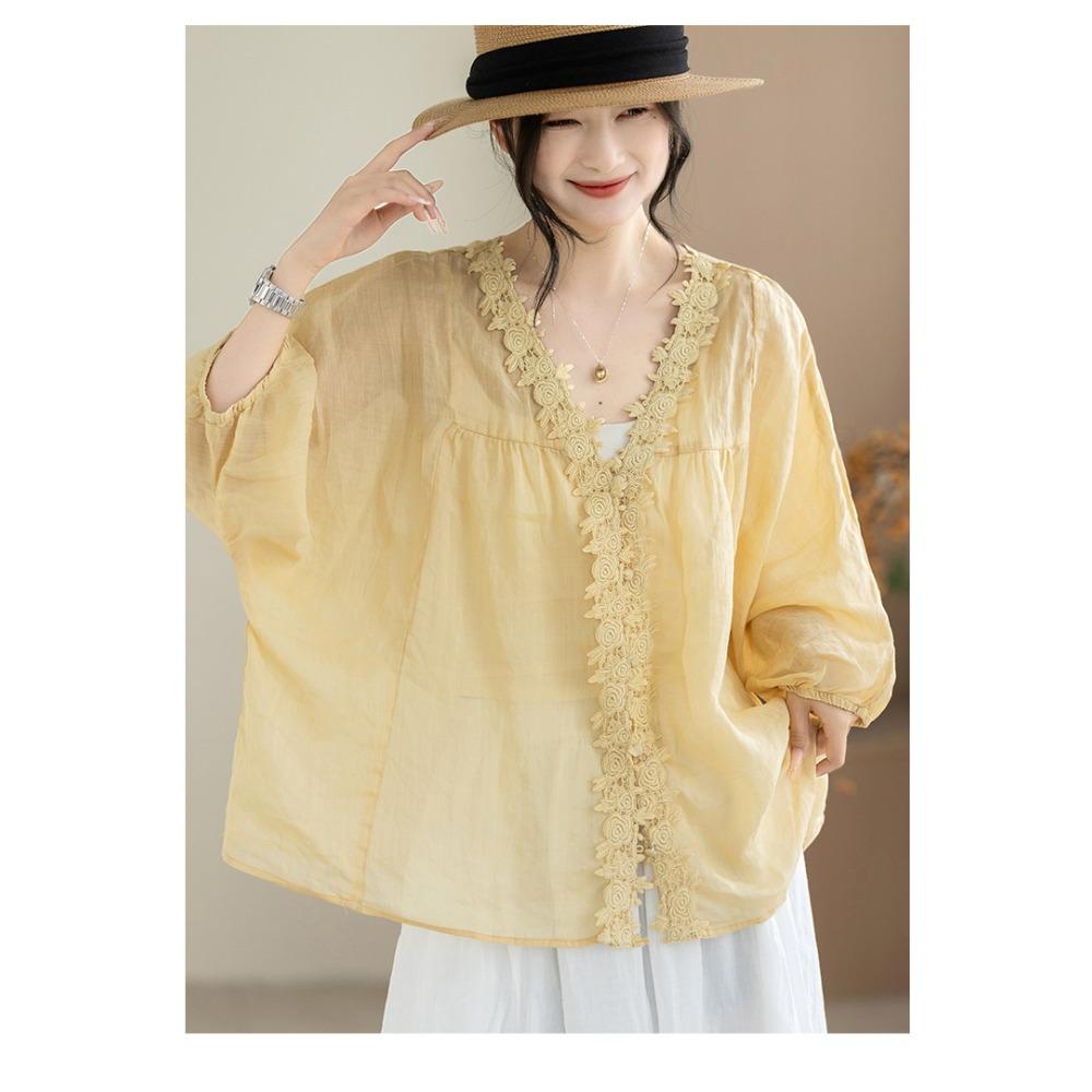 DIMANAF 2026 Summer Women Plus Size New Blouse Shirt Cotton Lace Embroidery Casual Loose Fashion Lady Tops Tees Batwing Sleeves