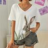 Everyday Versatile Little White Rabbit 3D Print Casual Women T Shirt 2023 Summer Cartoon Short Sleeved Fashion Loose Ladies Top