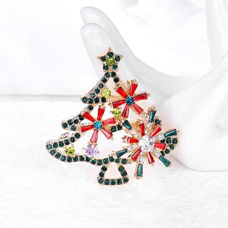 Rotating Lapel Pin Xmas Tree Badges Brooch Pins for Clothing Bags Jackets Colorful Rhinestones Brooch Crafts Christma