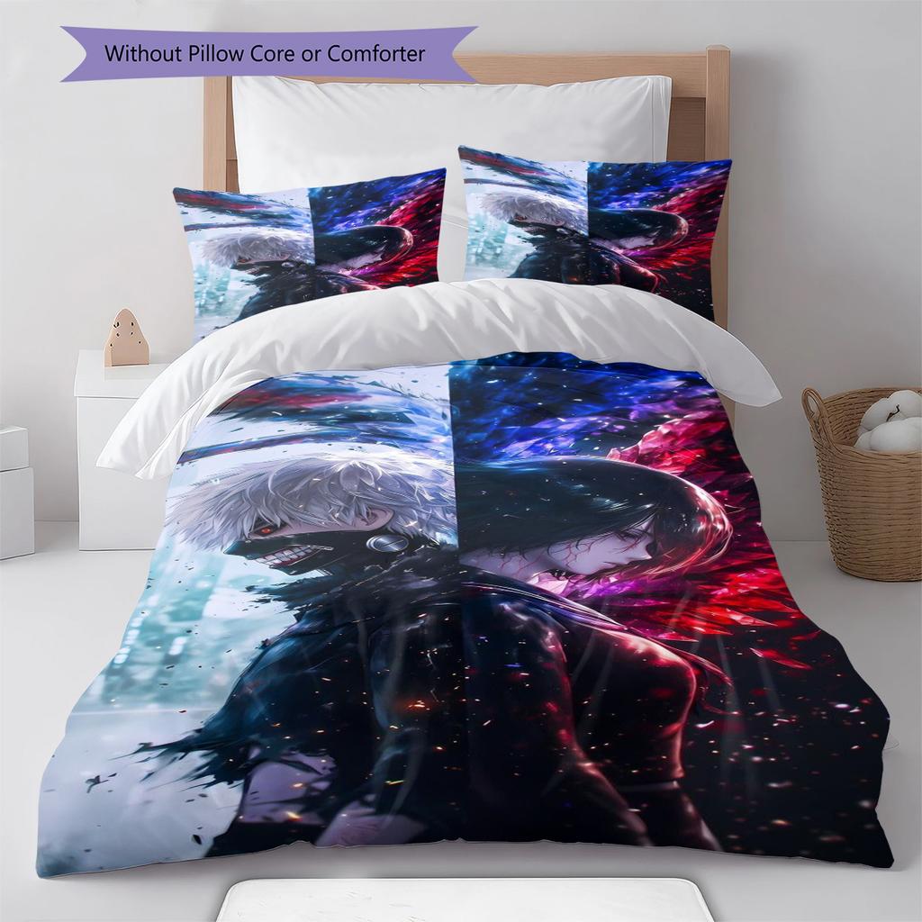 Anime Pattern Bedding Quilt Set Quilt Cover Pillowcase Home Decoration Birthday Gift (1 * Duvet Cover + 2 * Pillowcase, Without Core)