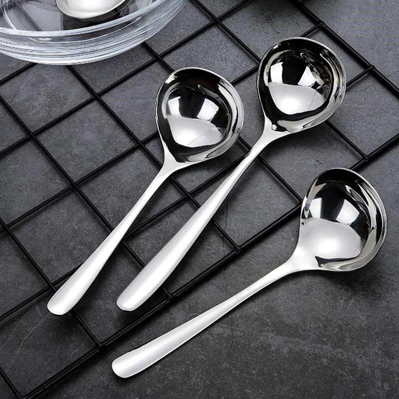 Stainless Steel Spoon for Adults, Thickened Long Handle, Household Kitchen Spoon for Seasoning, Large Soup Spoon for Serving
