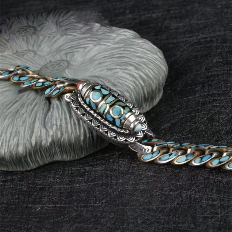 Misty Rain Retro Nine-Eyed Dzi Bead Bracelet - High-End Men's Good Luck Gift