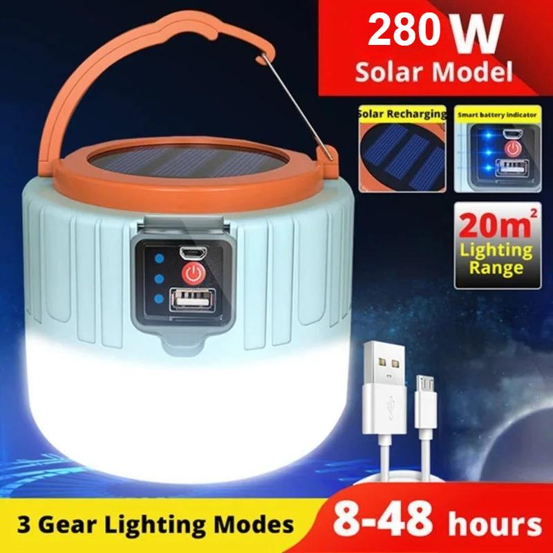 Waterproof Solar LED Camping Light Rechargeable Tent Lamp Portable Lanterns Outdoor Emergency Lights Market Energy Saving Bulb
