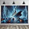 2D RMS Titanic Banner, Historical Ship Disaster Scene with Lifeboats