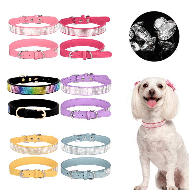 Rhinestone Collar Dog Soft Leather Small Bling Pet Collars Cat Puppy Necklace