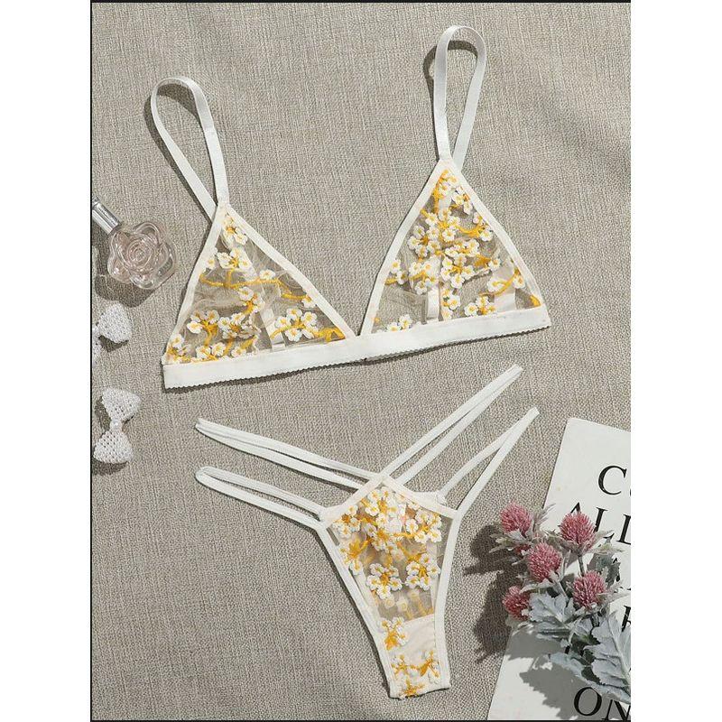 

Girls Hollow Pattern Underwear Set Fresh Girl Wind Thin Bra Intimates Female Yellow L