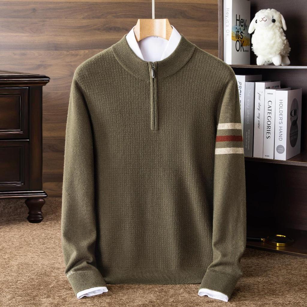 Men's Plus Size Trendy Half-Zip Wool Sweater: Autumn/Winter Fleece Pullover, Warm Casual Knit.