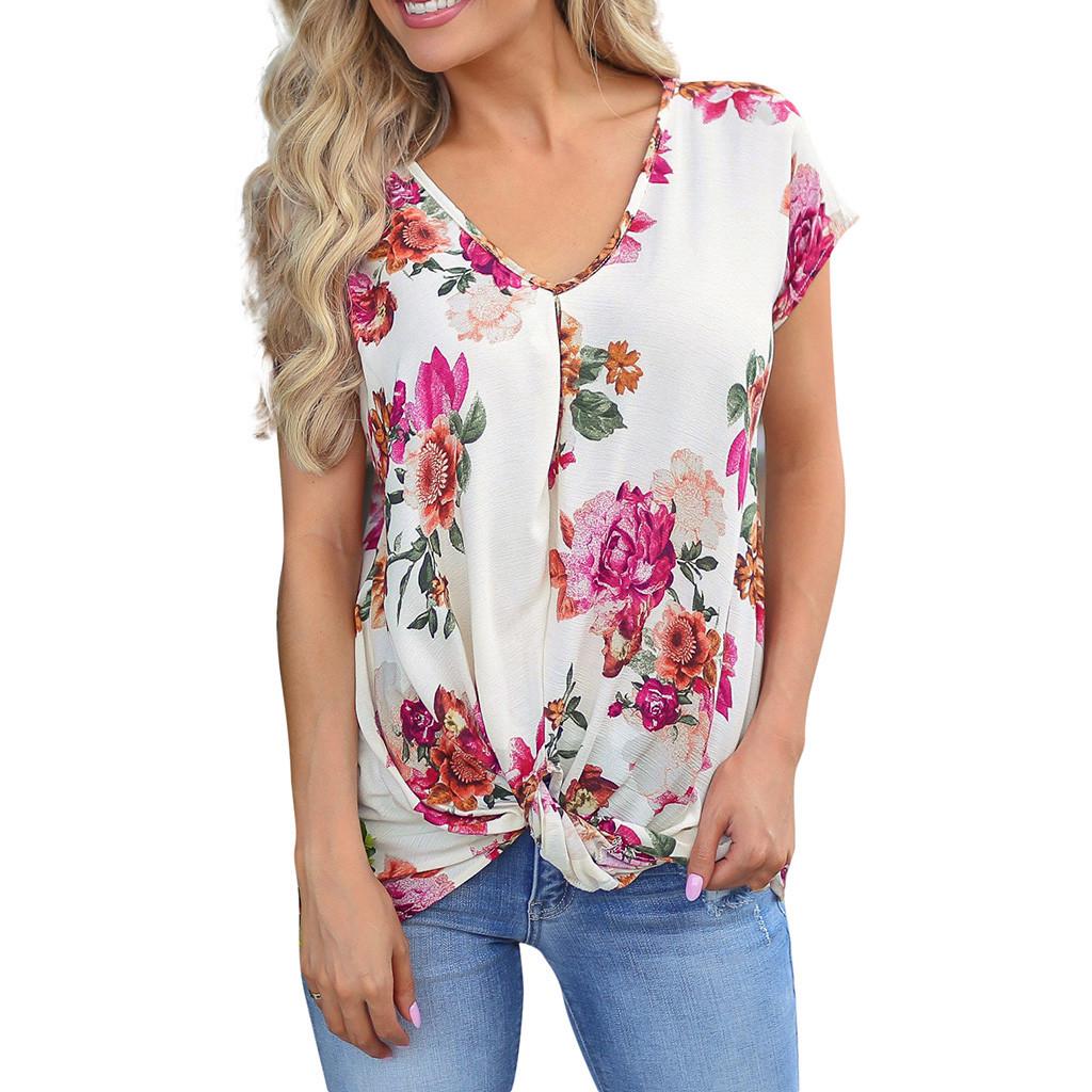 Women Short Sleeve V Neck Floral Print Kont T Shirt Top Blouse Buy At A Low Prices On Joom E Commerce Platform