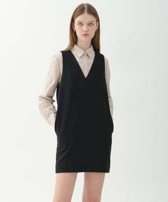 Jun By Jun K Wool Blend V-Neck Mini Dress_Black