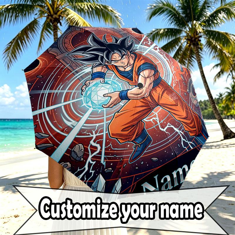 Custom Name Personalized Dragon Ball Z Print Umbrella, Auto Open Close, 8‑Rib Sturdy Frame, Commute Camping Hiking Use, Birthday Gift
