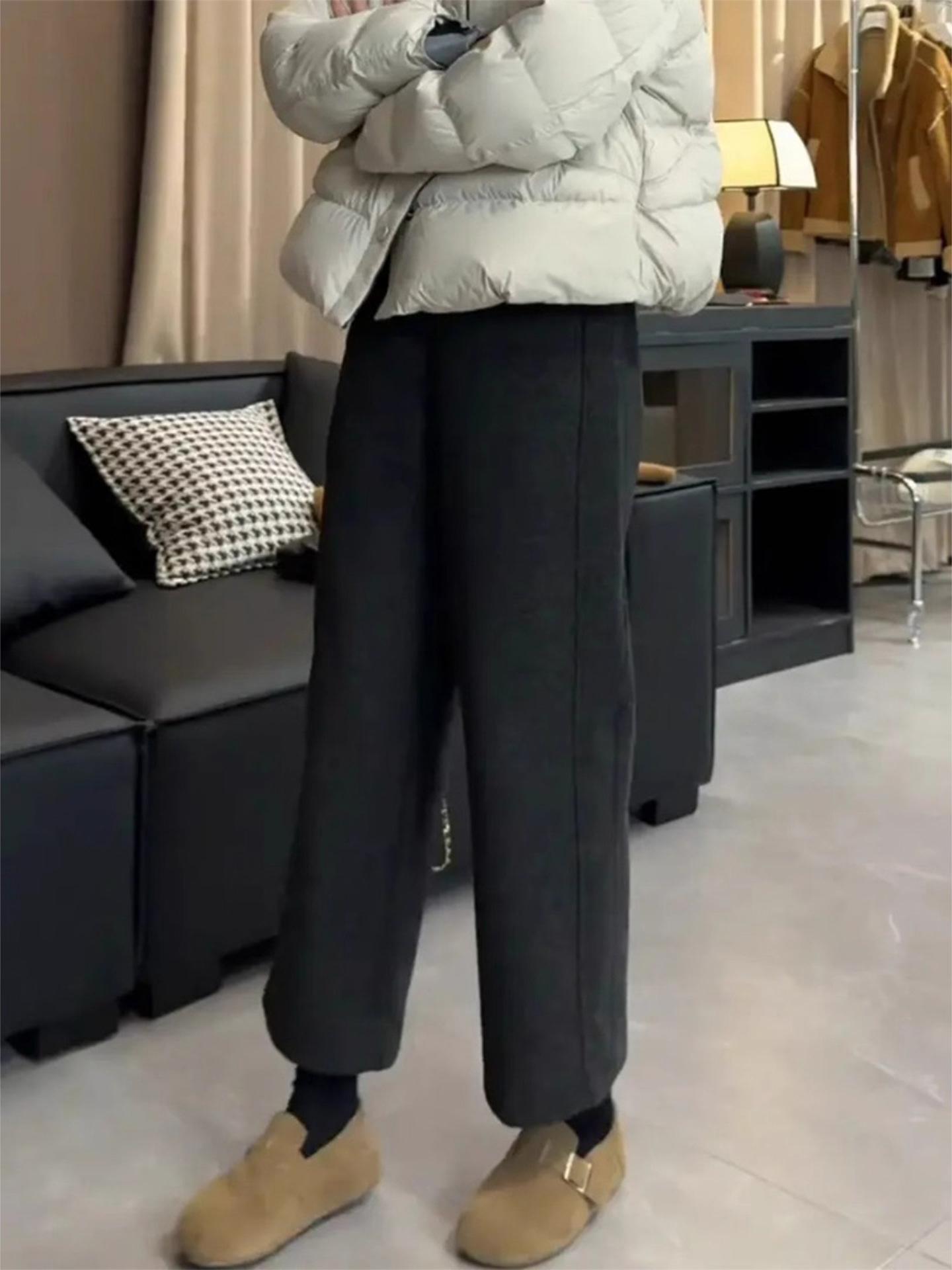 

Black Velvet Thickened Woolen Women s Cropped Wide-Leg Pants for Autumn/Winter - Pear-Shaped Figure Slimming Casual Wear L (recommended for 100-120 jin)