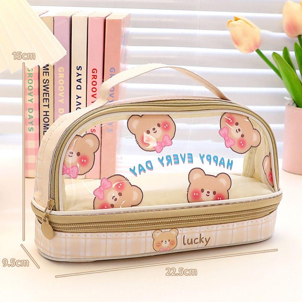 PVC Stationary Organizer Double Layer Pen Bag Portable Pencil Case