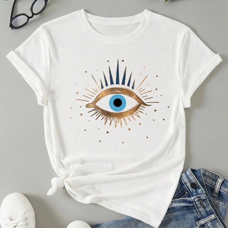Augenaufdruck Kurzarm Unisex Klassisches T-Shirt Tops Sommer Lässig Mode