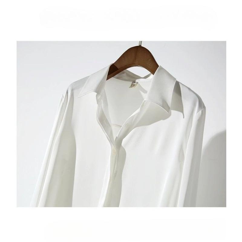 White Satin Shirt Loose Fit Spring Autumn Black Blouse Fashionable Design High Quality Comfortable Stylish Top